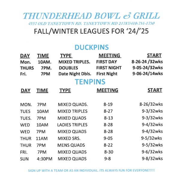 Fall League Schedule